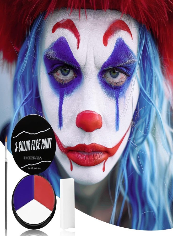 BOBISUKA US Flag Red White Blue Face Painting Kit, 3 Colors Facepaint + 3PC Sponge + Brush for Halloween Costume Clown Joker, Eye Black for Sports & 4th of July Independence Day America’s Patriotic Parades - Image 2